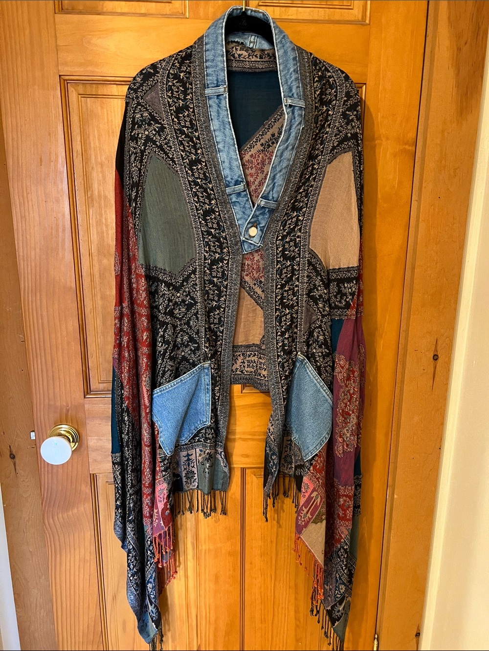 Denim-Trim Upcycled Multicolour Shawl
